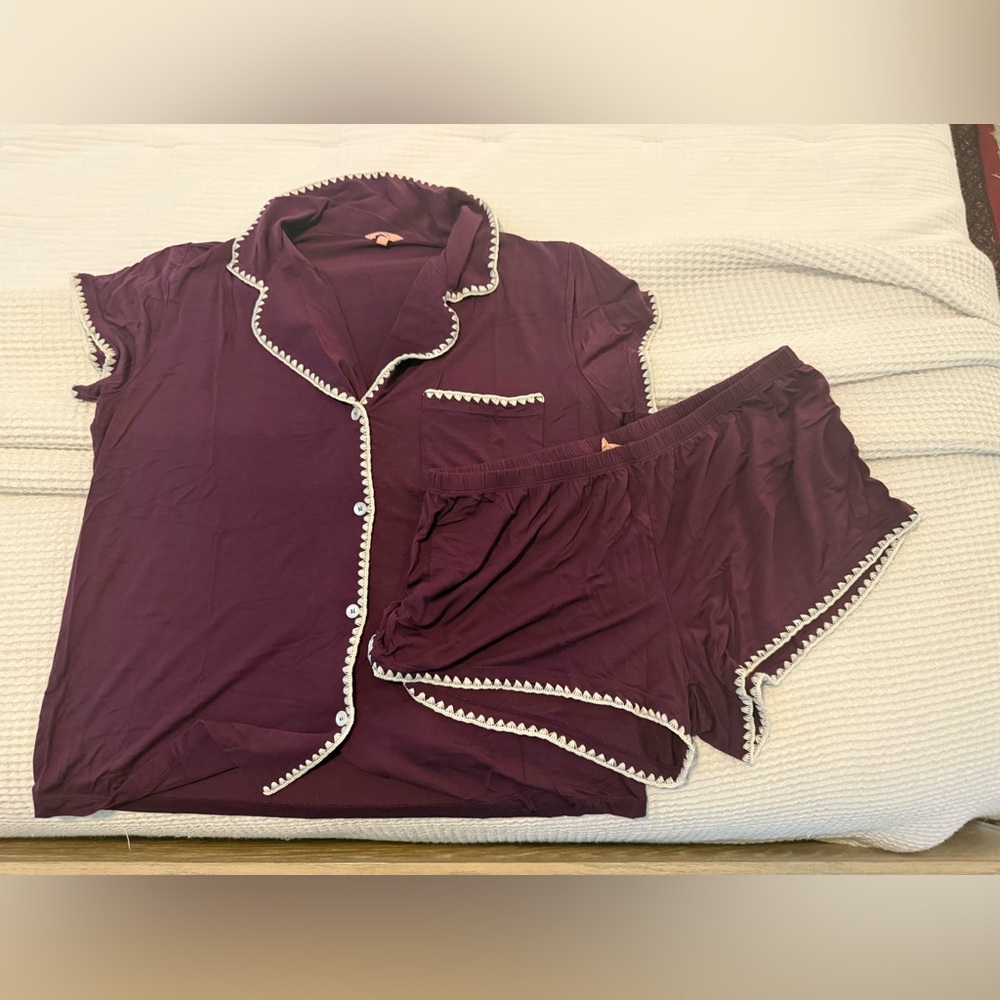 Eberjey Plum Frida Pajama Set with White Trim